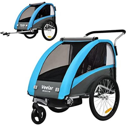 Veelar Sports Suspension Bike Trailer & Stroller 2 in 1 Double Seat - Blue
