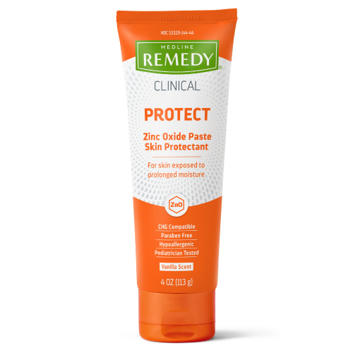 Medline Remedy Clinical Zinc Oxide Paste Skin Protectant (4 oz Tube), Vanilla Scent, Diaper Rash Cream, Incontinence Care