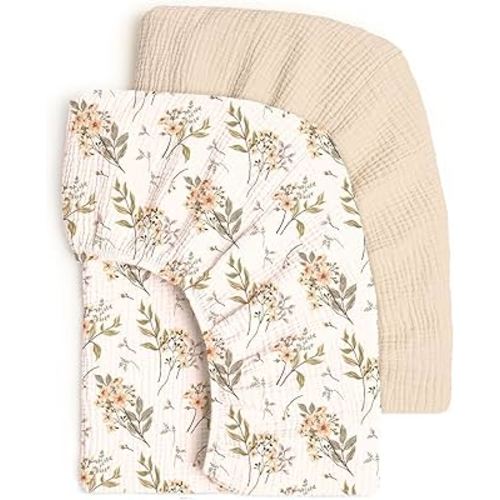 lulumoon Fitted Crib Sheets 2-Pack: Soft Muslin Cotton for Standard Crib - Boho Floral Print for Baby Girls Nursery Bedding & Gift