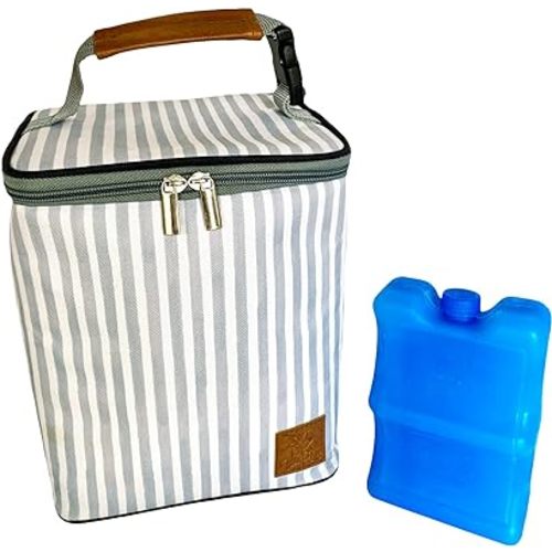 Insulated Baby Bottle and Breastmilk Cooler Bag | Ice Pack Included | Daycare and On the Go Travel Bag | Fits Tall, Wide and Small Baby Bottles, 4oz to 9oz, Gray & White