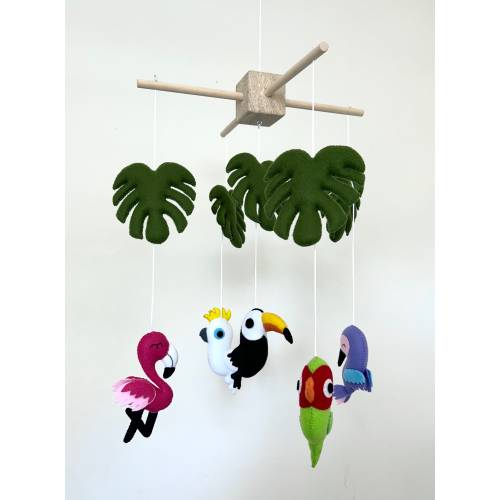 Tropical Birds Baby Crib Mobile for nursery decor. Baby Mobile for decoration. Gift for new parents.