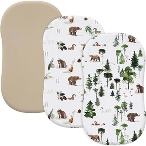 david's kids 3 Pack Bassinet Sheets, Ultra Soft Breathable Comfortable Baby Sheet Set for Boys Girls Neutral, Univeral Fit for Most Cradle and Bassinet Mattress, Woodland Animals