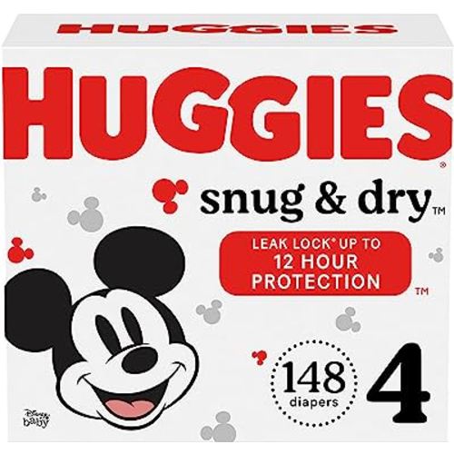 Huggies Size 4 Diapers, Snug & Dry Baby Diapers, Size 4 (22-37 lbs), 148 Count