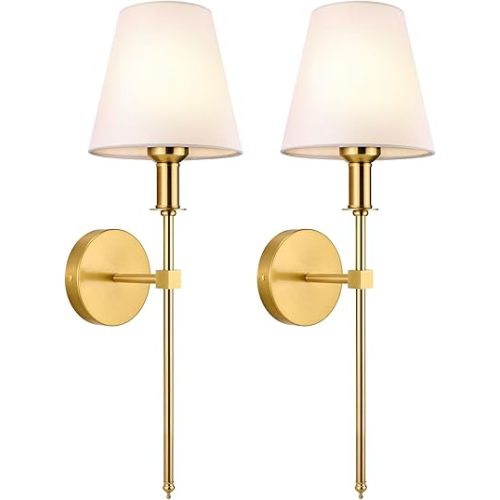 Wall Sconces Sets of 2, Bathroom Vanity Sconces Wall Lighting with White Fabric Shades, Retro Industrial Wall Lamps, Wall Lights Suitable for Bedroom Living Room Kitchen