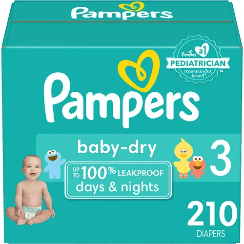 Pampers Baby Dry Diapers - Size 3, One Month Supply (210 Count), Absorbent Disposable Diapers