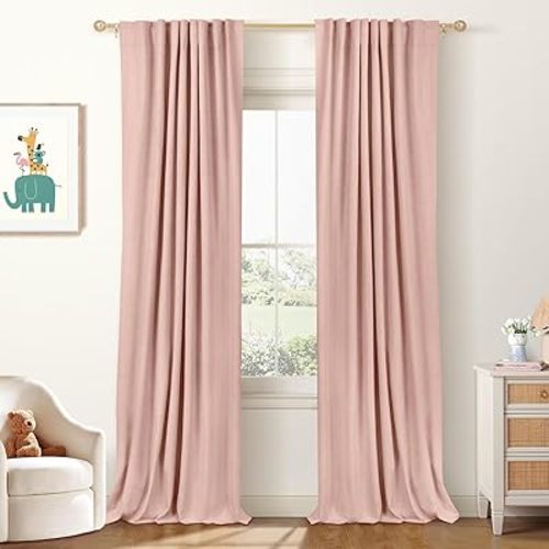 100% Blackout Shield Linen Blackout Curtains for Bedroom 84 Inches Long, Back Tab/Rod Pocket Living Room Drapes, Thermal Insulated Blackout Curtains 2 Panels Set, 50" W x 84" L, Blush Pink