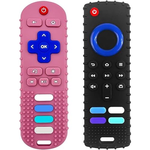 2-Pack Silicone Baby Teething Toys, Silicone Teethers for Babies, Remote Control Shape Teething Toys, Chew Toys for Boys and Girls Teether Early Educational Sensory Toy
