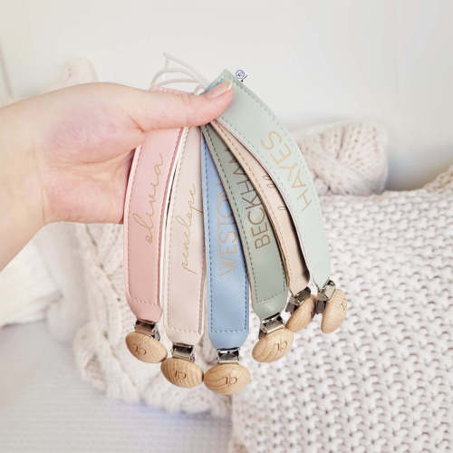 Personalized Leather Pacifier Clip | All Colors