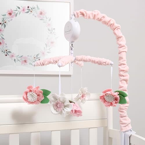 The Peanutshell Crib Mobile for Girls - Pink Musical Baby Crib Mobile with 12 Lullabies, Flower Baby Pink Floral Nursery Decor