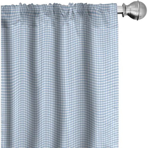 Ambesonne Checkered Curtains, Little Squares and Stripes Pastel Color Gingham Repeating Rows Vintage Tile, Window Treatments 2 Panel Set for Living Room Bedroom, Pair of - 28" x 84", Light Blue
