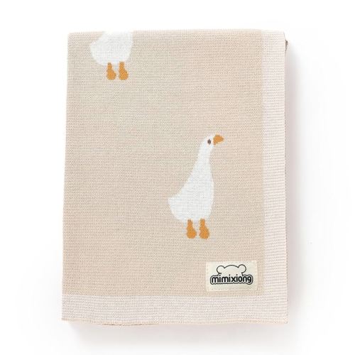 mimixiong Baby Blanket Knit Receiving Boys Girls Blanket Soft Cotton Neutral Blanke for Swaddle Crib Stroller with Cute Goose Beige 30x40 Inch