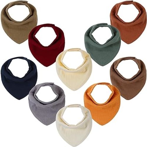 kyppuboo Muslin Baby Bandana Drool Bibs For Unisex Boys And Girls,10 Solid Color Sets Bibs, 100% Organic Cotton Baby Bib for Drooling and Teething