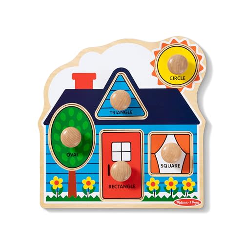Melissa & Doug First Shapes Jumbo Knob Wooden Puzzle - Wooden Peg Chunky Baby Puzzle, Preschool Learning Shapes Knob Puzzle Board For Toddlers Ages 1+