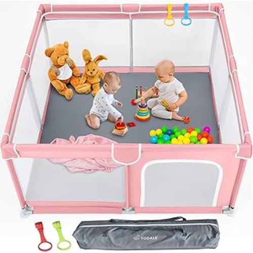 TODALE Playpen 50”×50” Pink Playpen for Babies and Toddlers, Safe & Sturdy, Small Baby Play Yard with Anti-Slip Base & Breathable Mesh- Indoor & Outdoor Baby Play Pen for Toddler & Infant