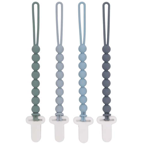 4-Pack Silicone Pacifier Clips With One-Piece Beads For Baby Boys And Girls - Flexible And Rust-Free Holders For Teething Relief And Baby Essentials, Safe For Newborns (Grey)
