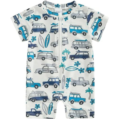Infant Baby Boy Girl One Piece Swimsuit Rash Guard Shirt Bathing Suit Zip Up Swimwear - White Aa - 3-6 Months