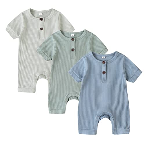 Bafeicao Baby Boy Girl 2/3 Pack Solid Romper Ribbed Short/Long Sleeve Bodysuit Jumpsuit Infant Knitted Outfits Clothes