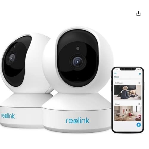 REOLINK Home Security Camera System, 3MP HD Plug-in Indoor WiFi Pan Tilt Pet Camera, Baby Monitor, Night Vision, 2 Way Audio, Smart Human/Pet Detection, Local microSD Card Storage, E1(2 Pack) - White-2Pack