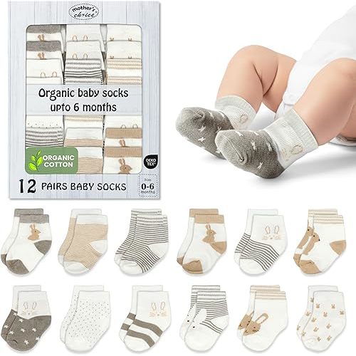Mother's Choice Organic Cotton Baby Sock Shoes for Baby Girl and Boys 0-6 Months - 12 pairs Soft and Cozy Baby Socks, Gentle Newborn Socks, Perfect Infant Footwear for Comfort and Everyday Use