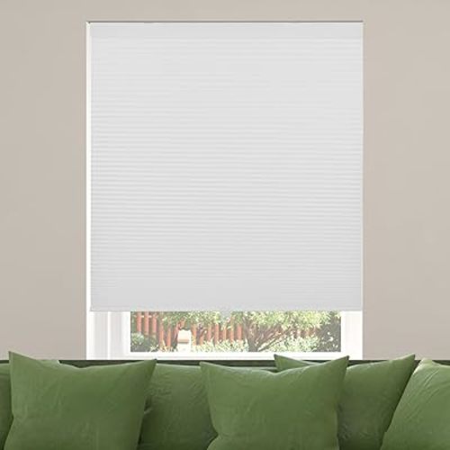 CALYX INTERIORS Cellular Shades, Blackout - 28.5" Width x 60" Height, Blackout White, Single 3/8" Honeycomb Window Shades, Insulated Cordless Blinds for Indoor Windows, Room Darkening Shade