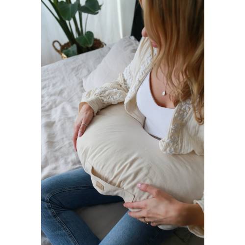 Light beige cotton breastfeeding pillow- for mother and baby, nursing pillow, washed cotton