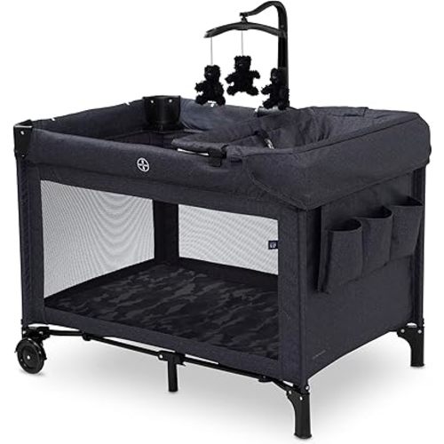 babyGap Deluxe Play Yard by Delta Children - Features a Removable Bassinet and Changing Table, Black Camo
