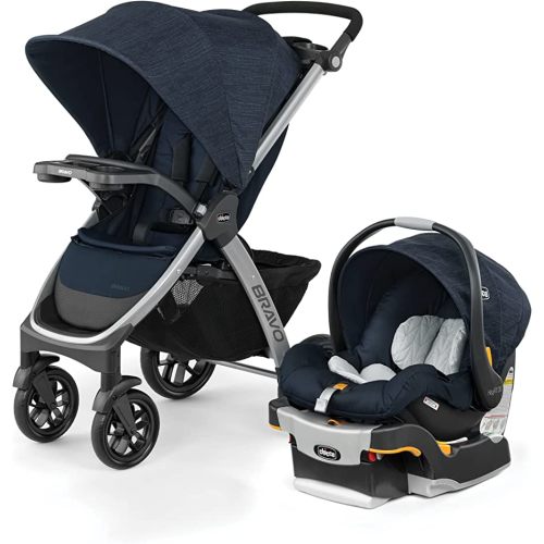 Chicco Bravo 3-in-1 Trio Travel System, Bravo Quick-Fold Stroller with KeyFit 30 Infant Car Seat and Base, Car Seat and Stroller Combo | Brooklyn/Navy