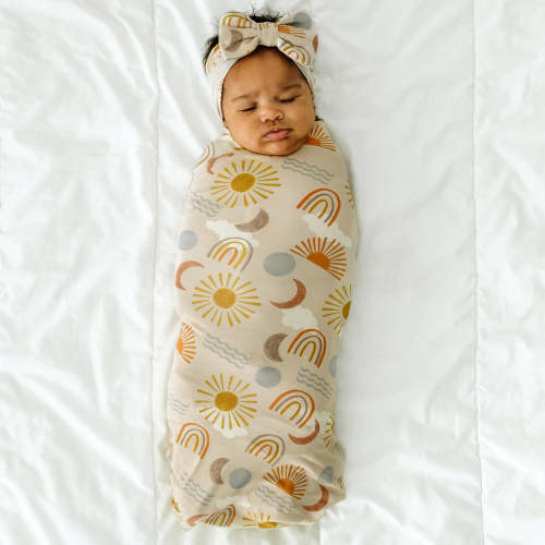 Desert Sunrise Swaddle & Luxe Bow Headband Set - Little Sleepies