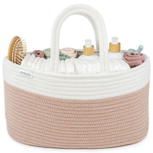 Large Portable Baby Diaper Caddy Organizer Nursery Storage Bin and Car Travel Basket by Comfy Cubs - Blush