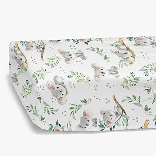 HawSkgFub Koala Bear Leaf Fitted Standard Crib Sheet for Baby Boy Girl, Neutral Australian Animal Toddler Mattress Cover, Soft Breathable Stretchy Nursery Bed Sheets Decor Kids Gift 52" x 28"