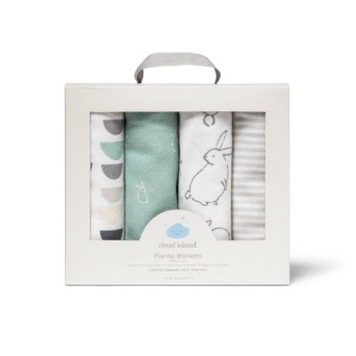 Flannel Baby Blankets Bunnies 4pk - Cloud Island™