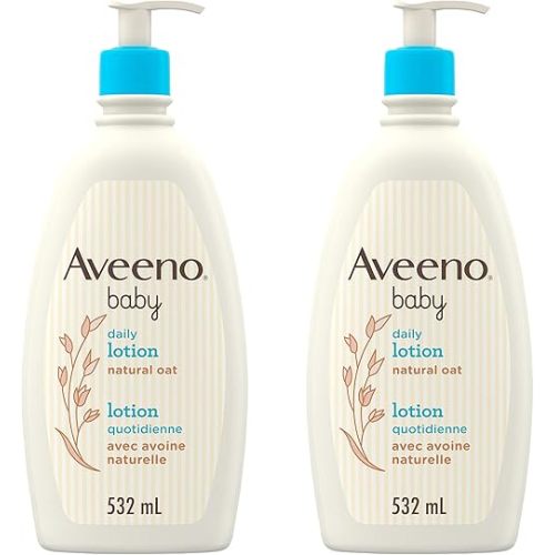 Aveeno Baby Lotion, Daily Moisturizing Cream for Sensitive Skin, Natural oat, Fragrance Free, Paraben Free, Pack of 2 (1064 ml Total)