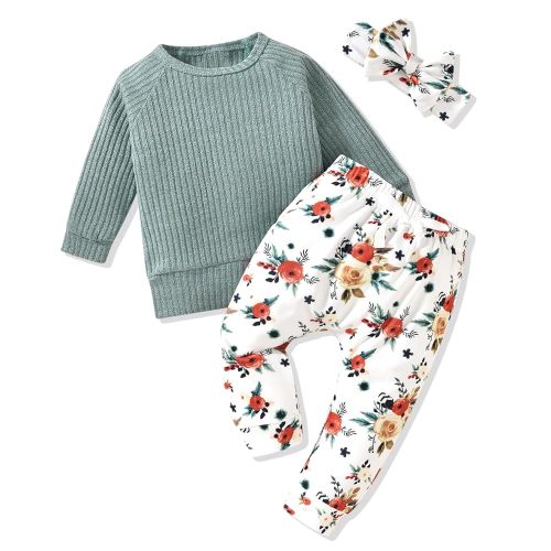 HINTINA Infant Baby Girl Knit Pullover Long Sleeve Sweater Outfits Fall Winter Clothes Clothing Set