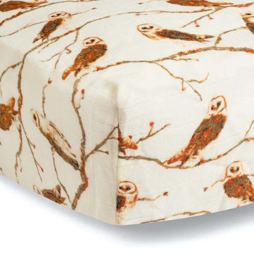 Owl Bamboo Muslin Fitted Crib Sheet