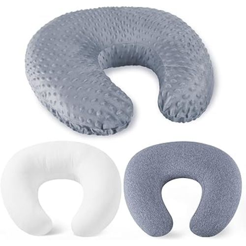 Nursing Pillow for Breastfeeding and Bottle Feeding Pillow, Support for Mom and Baby, with 2 Removable Machine Washable Cover, Ergonomic Breastfeeding Pillow (Light Grey)