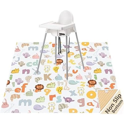 Highchair Floor Mat, Baby Splat Mat for Under High Chair/Arts/Crafts, Womumon Waterproof Spill Mat Non-Slip Splash Mat, Washable Mess Mat and Table Cloth (Alphabet)