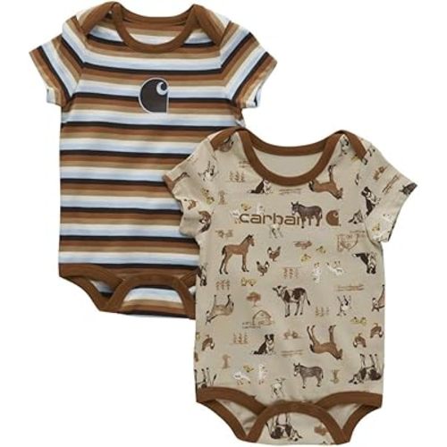 Carhartt Kid's CG8905 Short-Sleeve Farm Bodysuit Set - Boys - 9 Months - Sand