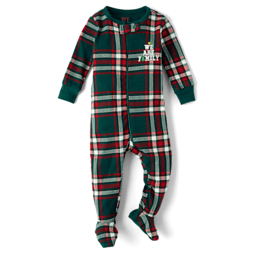 Baby And Toddler Matching Family We Are Family Snug Fit Cotton Footed One Piece Pajamas - Green