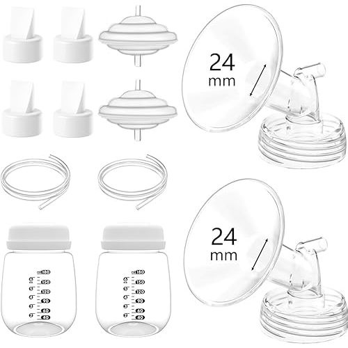 Full Breast Pump Parts with 24mm Flange Set for Spectra S2 S1 9 Plus, Replacement Breast Accessories Include Flanges, Valves, Backflow Protectors, Tubings and Bottles for Spectra Breast Pump Parts
