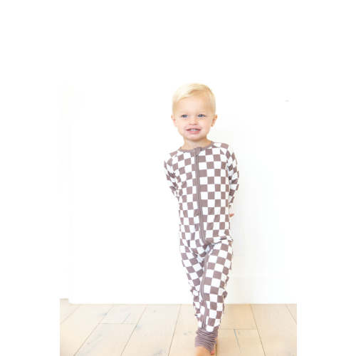 BROWN + WHITE CHECKER | ZIPPER ONE PIECE