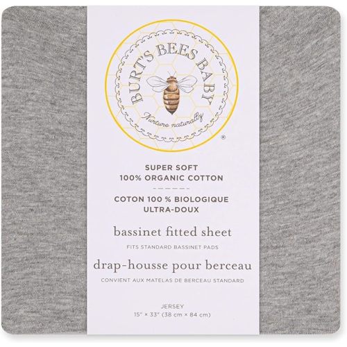 Burt's Bees Baby Bassinet Sheet, Fitted Unisex 100% Organic Jersey Cotton Bassinet Sheet for Standard Bassinet Mattress