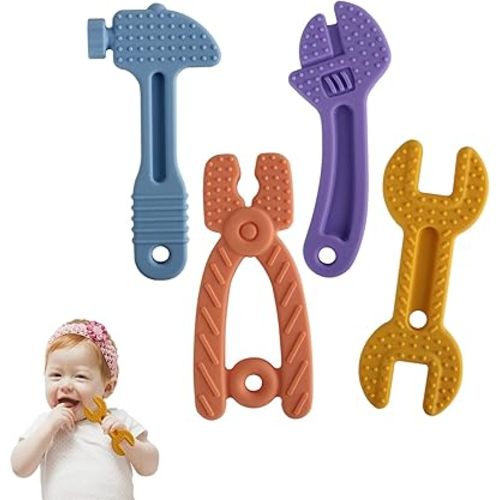 Chuya Baby Teether Toys, Chew Toy for Babies 3-12 Months, Baby Teething Toys Teething Relief for Infant Toddlers, Hammer Wrench Easy to Hold Silicone BPA-Free (4 Pack)