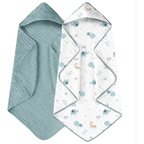 Yoofoss Hooded Baby Towels for Newborn 2 Pack 100% Muslin Cotton Baby Bath Towel with Hood for Babies, Infant, Toddler and Kids, Large 32x32Inch, Soft and Absorbent Newborn Essential