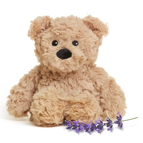 warmies Junior Microwavable & Weighted Stuffed Animals, Brown Curly Bear - Heated Stuffed Animal Plushie for Warmth & Comfort - Soft Plush Toys for Adults & Children (Boys, Girls, Babies & Toddlers)