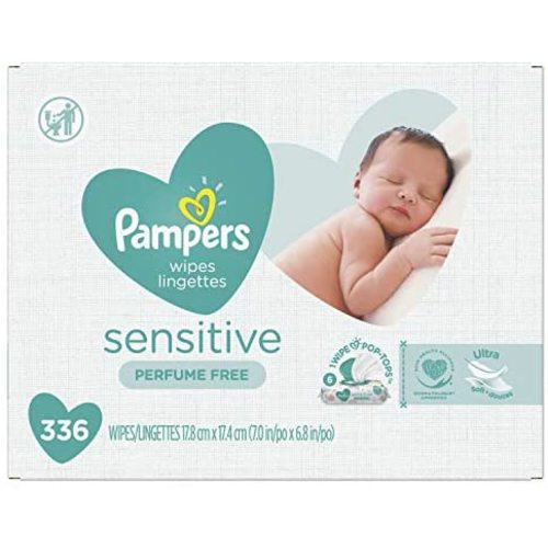 Baby Wipes, Pampers Sensitive Water Based Baby Diaper Wipes, Hypoallergenic and Unscented, 6 Pop-Top Packs, 336 Total Wipes (Packaging May Vary)