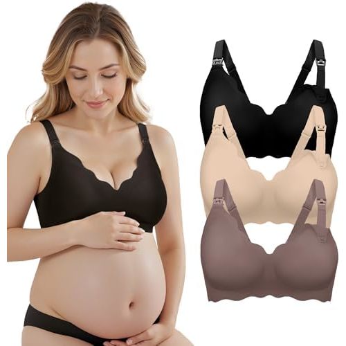 3 Pack Nursing Bras for Breastfeeding, Seamless Maternity Bra Women Pregnancy with Extra Bra Extenders & Clips