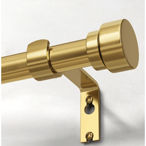 Lootkell Modern Gold Curtain Rods for Windows 72 to 144 Adjustable Length Heavy Duty 1" Diameter Brass Window Curtain Rod with Solid Metal Finials for Outdoor Farmhouse Bedroom Kitchen Living Room