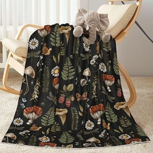 Baby Blanket Vintage Mushroom Leaf Forest for Boy Girl Newborn 30x40 Inch Toddler Infant Nursery Throw Blankets Double Layer Comfy Soft Plush Stroller Crib Quilt
