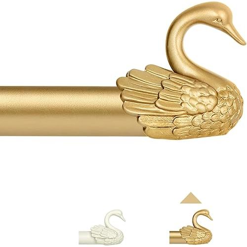 Gold Curtain Rods for Windows 48 to 84 Inch(4-7ft),1 Inch Adjustable Curtain Rod,Heavy Duty Curtain Rods,Decorative Swan Finials Drapery Rods,Telescoping Single Window Curtain Rod 36-88",Brass