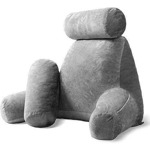 Sasttie Extra Large Reading Pillow with Head Support Cushion, Jumbo Back Support Pillow for Bed Sitting Up Back-Rest, College Dorm Essentials for Girls and Boys, Dark Grey